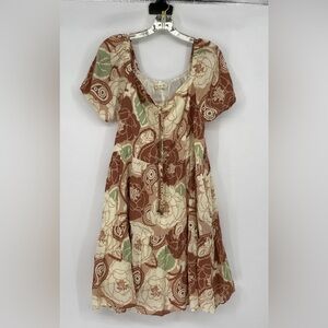 Doe & Rae Cream, Brown & Sage Floral Mini Dress